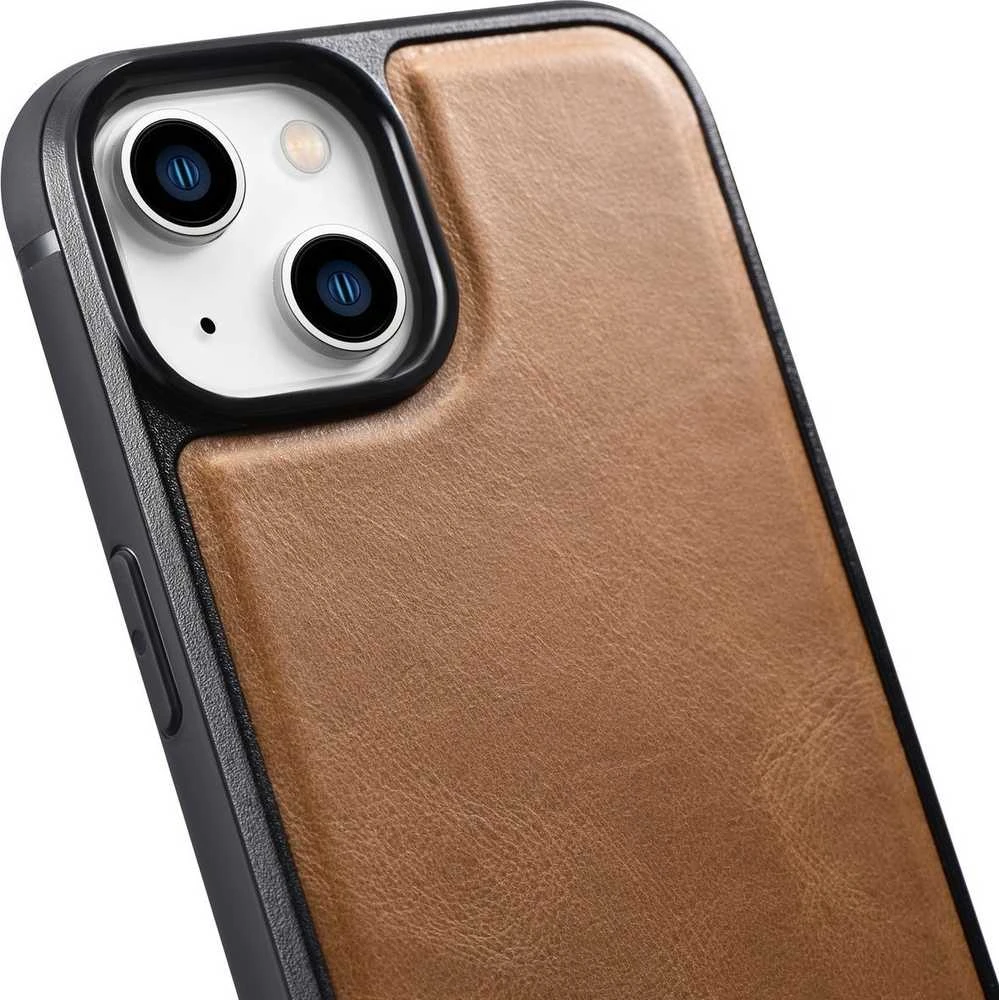 iCarer Leather Oil Wax covered with natural leather Apple iPhone 14 Plus dėklas telefonui rudos spalvos (WMI14220719-TN)