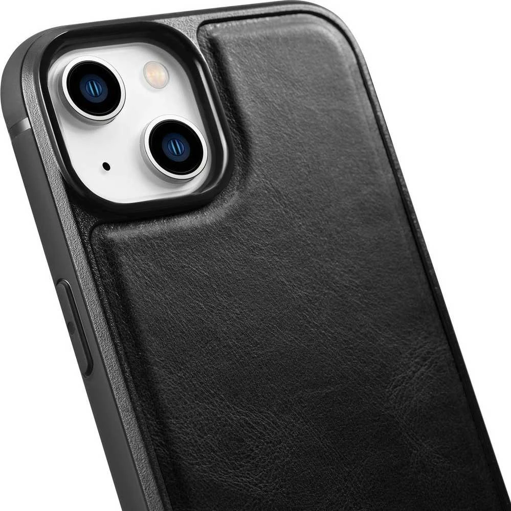 iCarer Leather Oil Wax covered with natural leather Apple iPhone 14 Plus dėklas telefonui juodos spalvos (WMI14220719-BK)