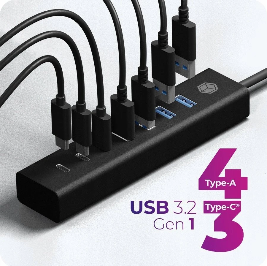 „Carruzzo ICY BOX IB-HUB1737-C3“ USB 3.2 Gen 1 (3.1 Gen 1) Type-C 5000 Mbit/s Juoda