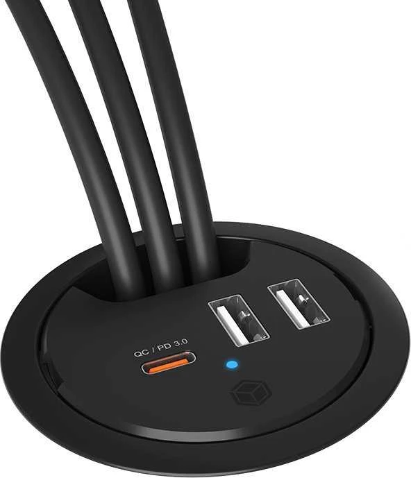 Icy Box IB-HUB1407 3 prievadų stalinis įkroviklis, 2x USB-A, 1x USB-C, 60 mm anga