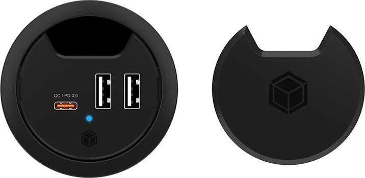 Icy Box IB-HUB1407 3 prievadų stalinis įkroviklis, 2x USB-A, 1x USB-C, 60 mm anga