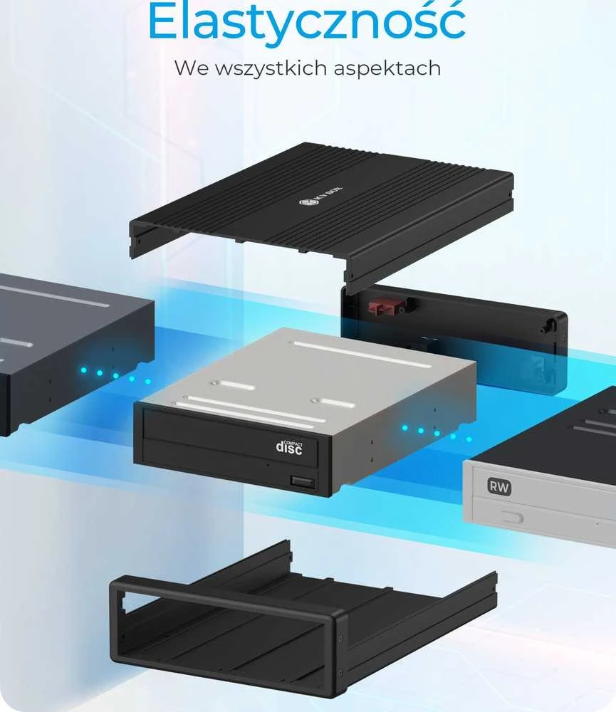 RaidSonic ICY BOX IB-525-U3 korpusas vienam 5,25 colio SATA įrenginiui – palaiko CD/DVD/Blu-ray