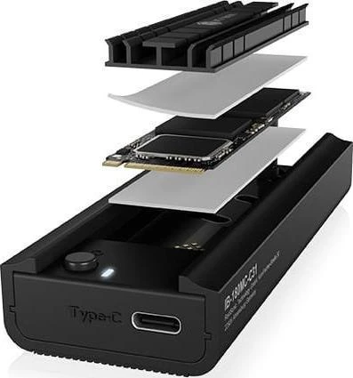 Icy Box RaidSonic ICYBOX IB-180MC-C31 M.2 NVMe ir SATA SSD prijungimo jungtis USB 3.2 Gen2