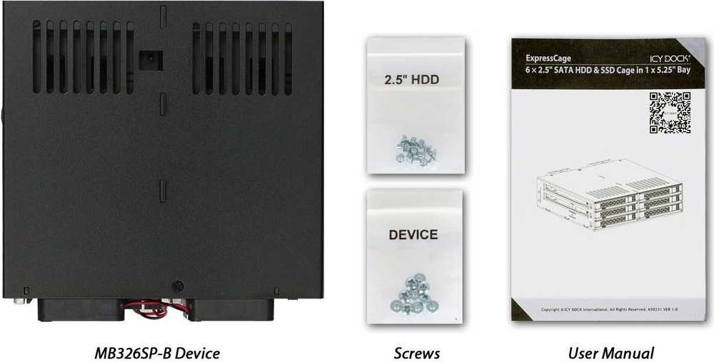 Carruzzo Icy Dock MB326SP-B diskų masyvas 0 TB Stovas (1U) Juoda