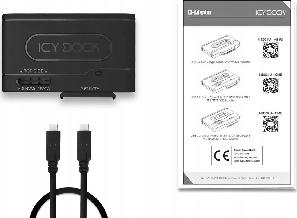 Adapteris AV Icy Dock Adapteris USB 3.2 Gen 2 (Type-C) į 2.5'' SATA SSD/HDD