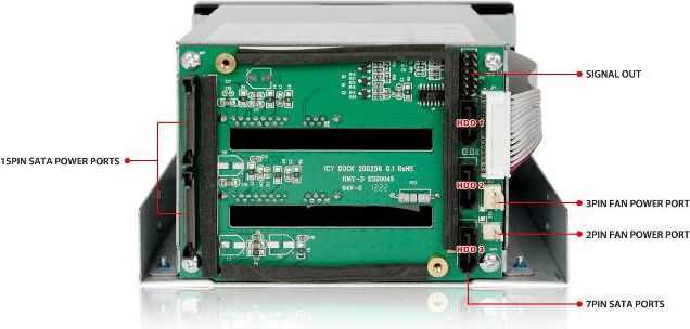 Nezatříděno „Icy Dock“ vidinis korpusas, skirtas 3 x 3,5 colių SATA, „Raid Backplane“ (MB153SP-B)
