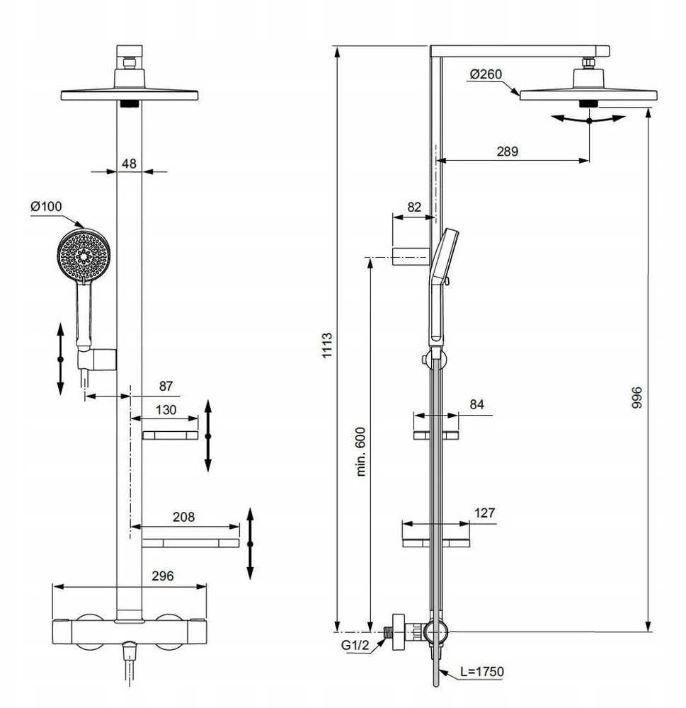 Ideal Standard Ideal_Standa TERMOSTATINIS DUŠO KOMPLEKTAS ALU+ SIDABRINIS MATINIS