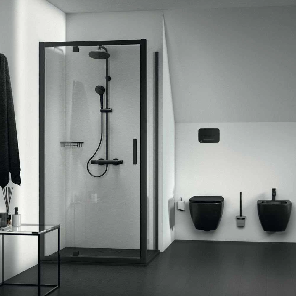Stacionari dušo sistema Ideal Standard Ceratherm T25, su Ø200 galva ir rankiniu dušu, Silk Juodas matinė juoda