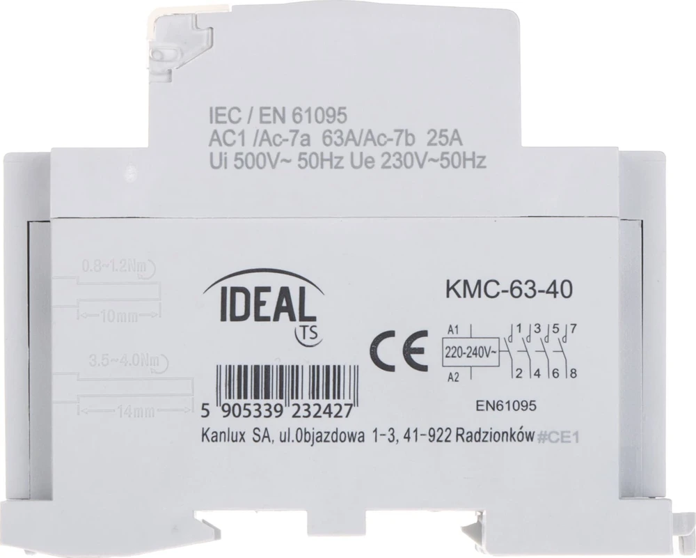 MODULINIS KONTAKTORIUS KMC-63-40 63 A 400 V AC IDEALUS