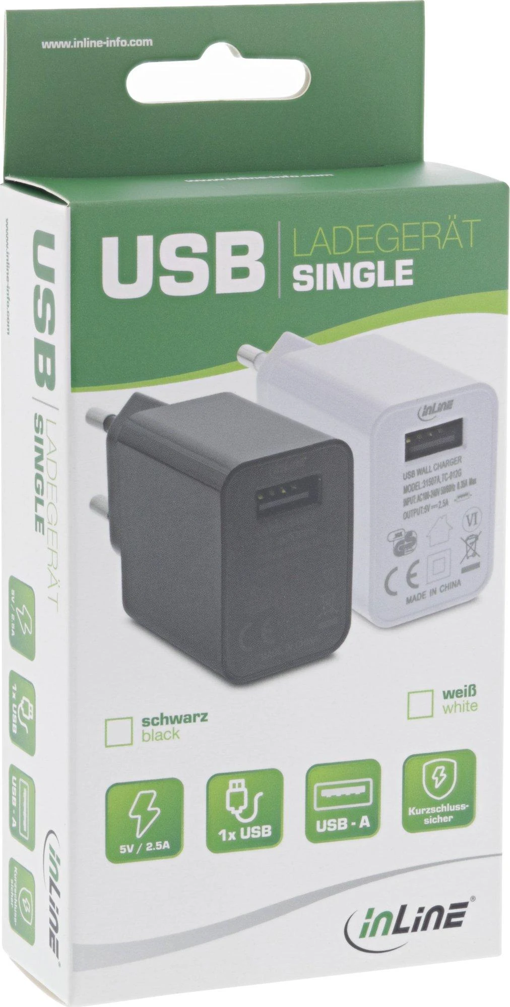InLine® USB maitinimo adapteris vienas, 100-240V iki 5V/2.5A, juodas