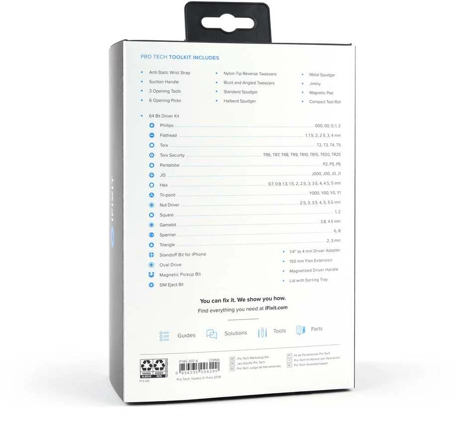iFixit EU145307 - Įrankių rinkinys - Universalus - Atidarymo kirtiklis,Atsuktuvas,Spudger,Siurbtukas,Pincetas - Juodas,Mėlyna,Pilkas,Nerūdijantis plienas,Permatomas,Baltas - Plokščias,Apsauginis Torx,Veržliaraktis,Torx -3 pincetai
