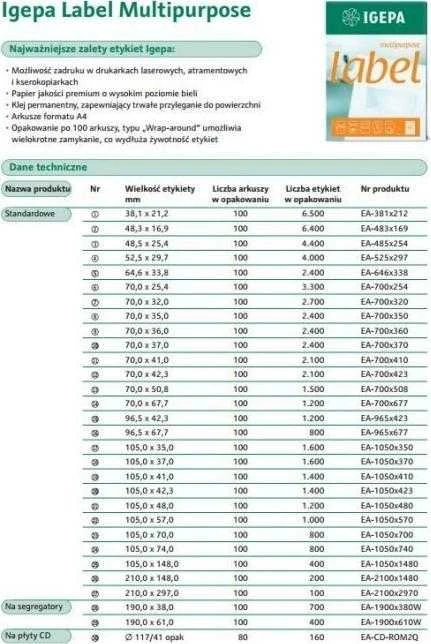 Lipni etiketė 48,5x25,4 IGEPA