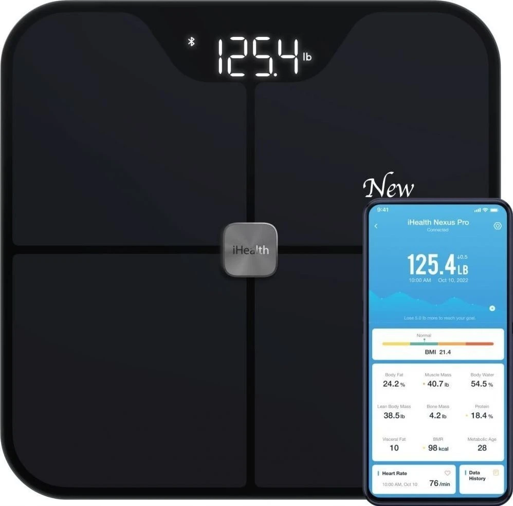 iHealth | Belaidės kūno sudėties svarstyklės | Nexus Pro | Maksimalus svoris (keliamoji galia) 181 kg | Kūno masės indekso (KMI) matavimas | Juodas