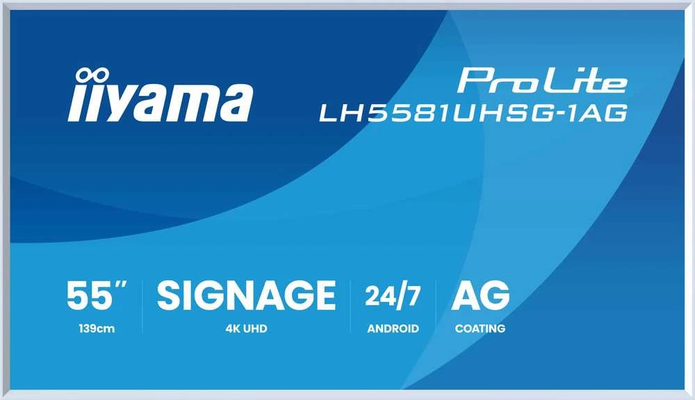 „IIYAMA LH5581UHSG-1AG“ 55 colių „Gallery Line“ monitorius su nuimamu rėmu, 3840x2160 UHD VA ELED, 2xHDMI, 1xUSB-C, 2xUSB 2.0, „Android 14“, VESA 300x400