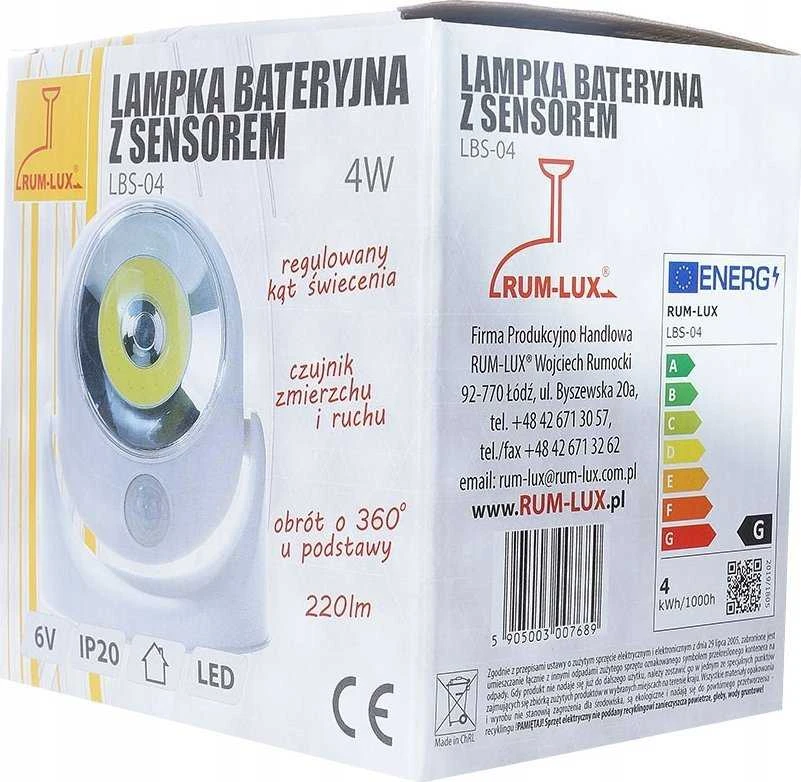 Įkišamas šviestuvas „Rum-Lux“ lizdui A1dfc, baterijomis maitinamas LED šviestuvas su judesio ir prieblandos jutikliu RUM-LUX