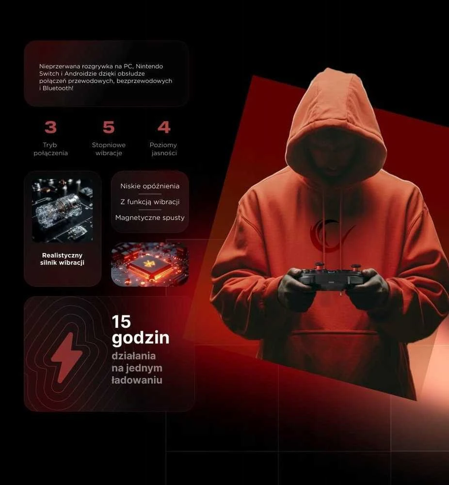 Rampage Hydra Pro Pad ausinės RGB 2.4G, juodas, magnetiniai paleidikliai
