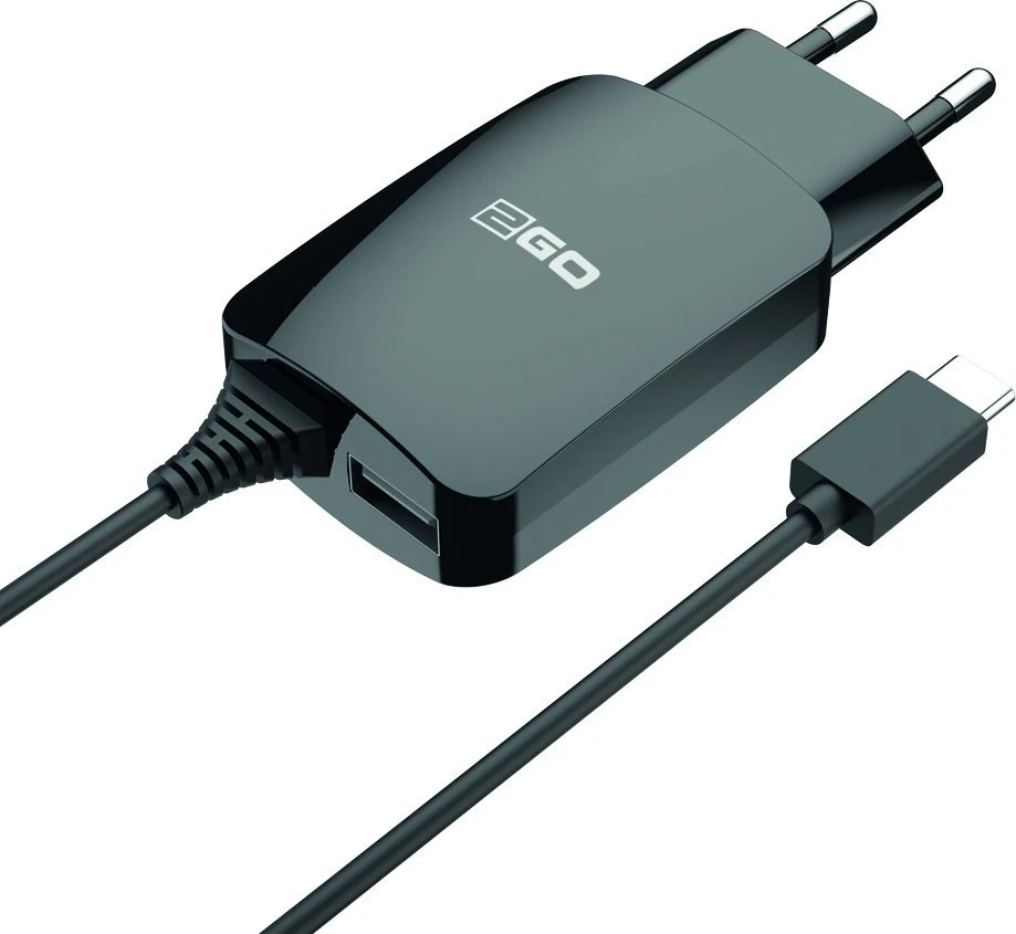 Įkroviklis 2GO 2GO Ladegerät 12W USB-C + 1-Port 1x USB-A Kabelis 1,4m juodas