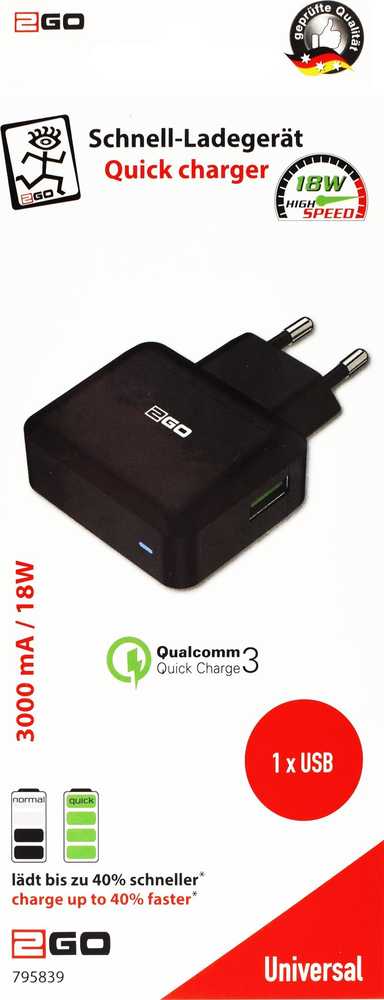 Įkroviklis 2GO 795839 Quick Charge 3.0 Sieciowa 1x USB-A 18 W (795839)