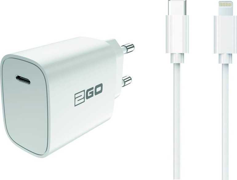 Įkroviklis 2GO 1-Port 1 išvestis USB-C su kablem Lightning Baltas (797277)