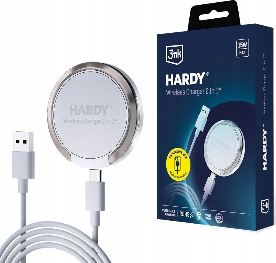 3mk Hardy belaidis įkroviklis 2in1 15W balta