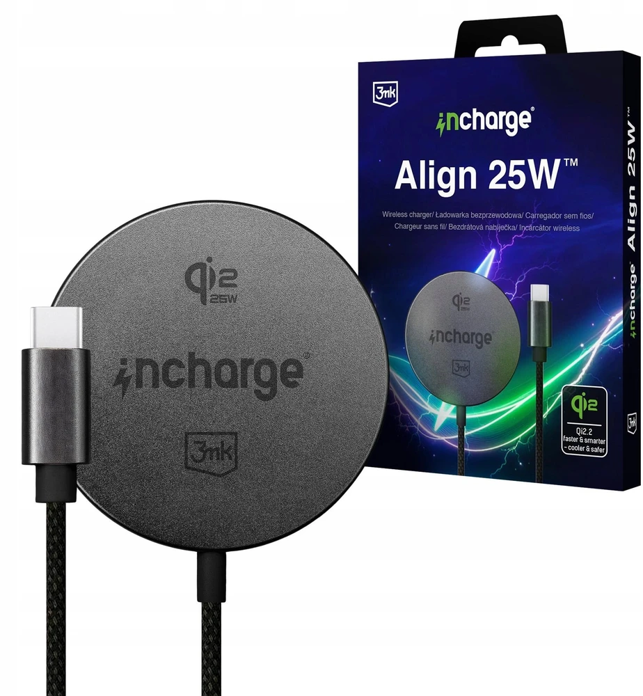 3mk įkroviklis „Align Qi2.2 25W“, skirtas „Android“ Juodas