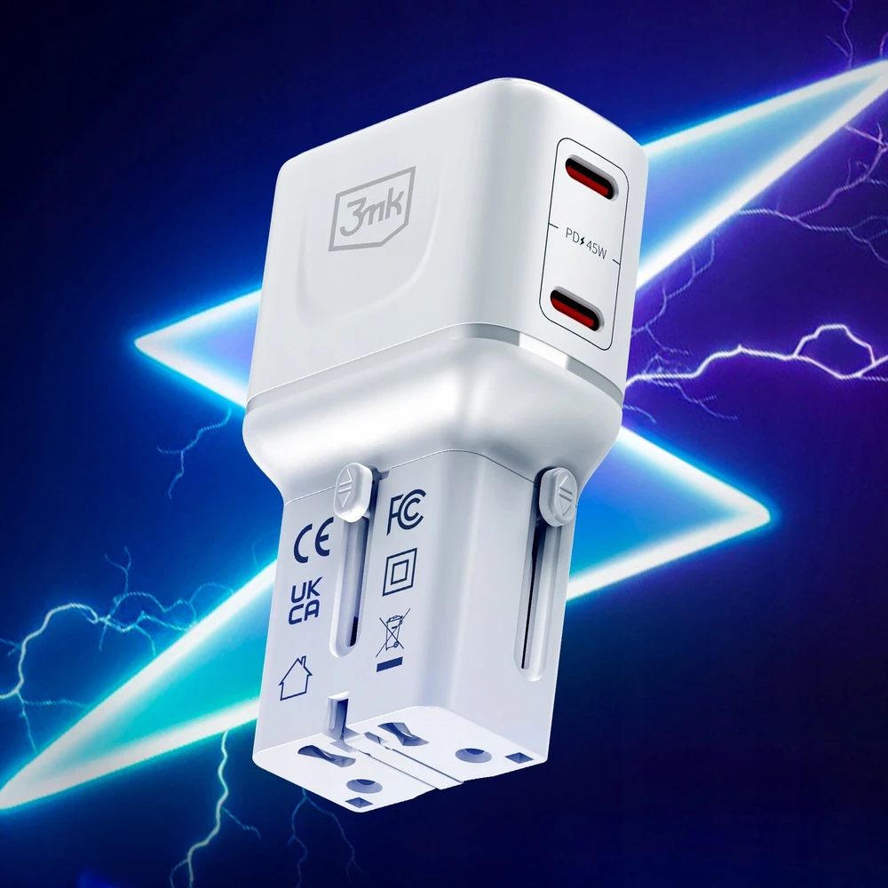 3mk incharge® Globe 45W™ 2C PD QC4+ PPS SCP AFCUS/EU/AUS/UK Baltas