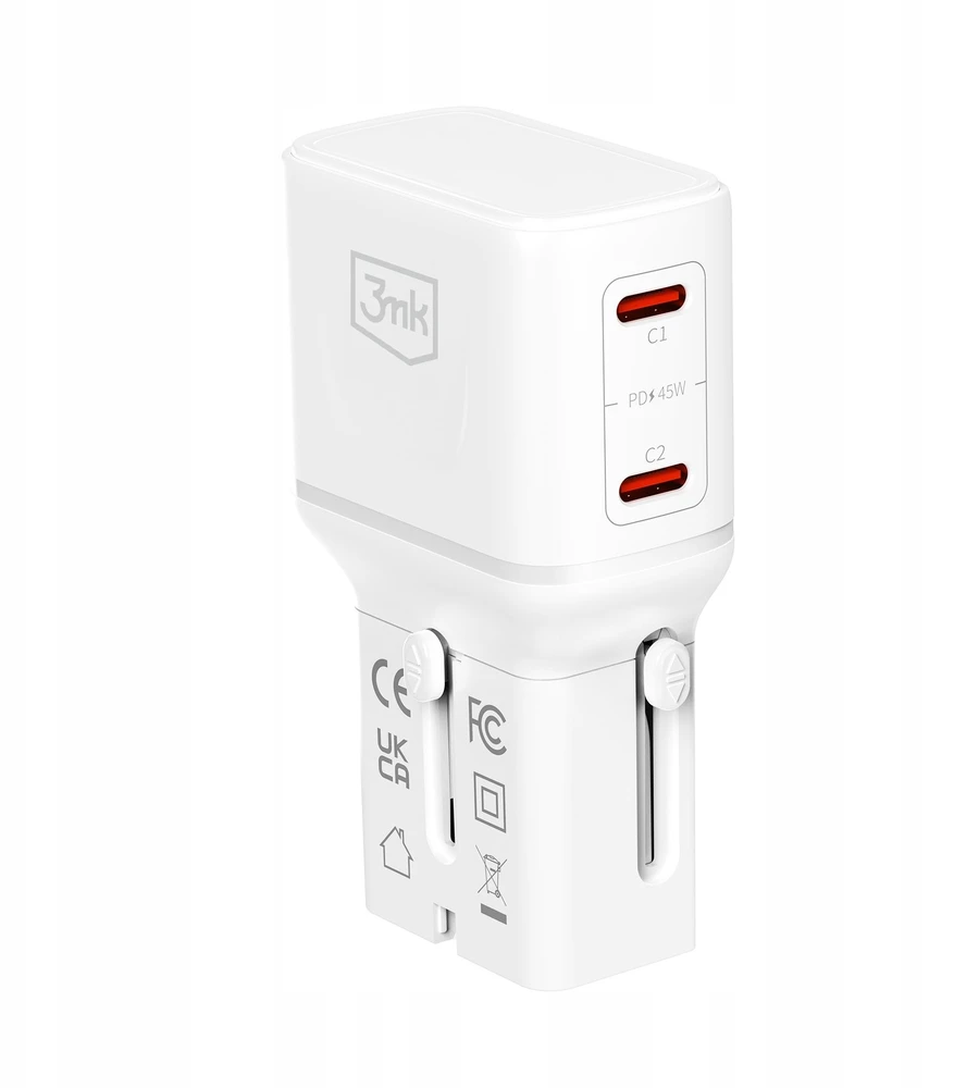 3mk incharge® Globe 45W™ 2C PD QC4+ PPS SCP AFCUS/EU/AUS/UK Baltas