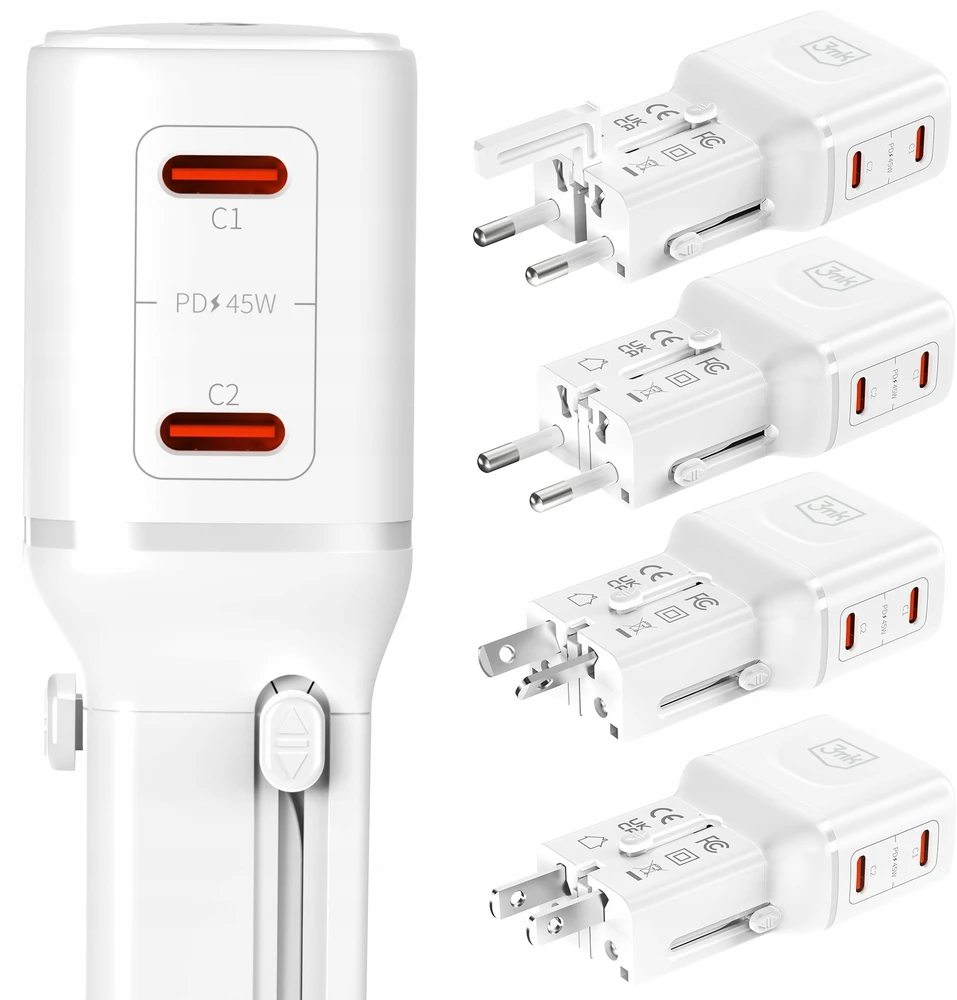 3mk incharge® Globe 45W™ 2C PD QC4+ PPS SCP AFCUS/EU/AUS/UK Baltas