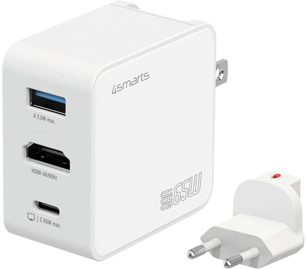 Įkroviklis podróży 4smarts Flex adapterHub 65W GaN USB-C/USB-A/HDMI balta