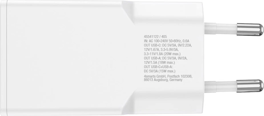 Įkroviklis 4smarts PDPlug Duos Slim GaN 1 USB-A 1 USB-C 20W (541122)