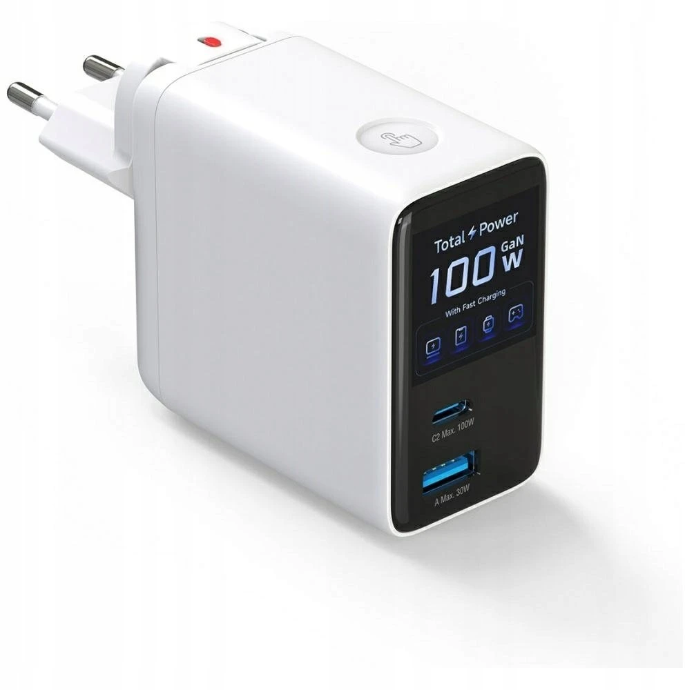 Įkroviklis jungiama į tinklą 4smarts GaN Flex Screen AI 100W 2xUSB-C + USB-A balta