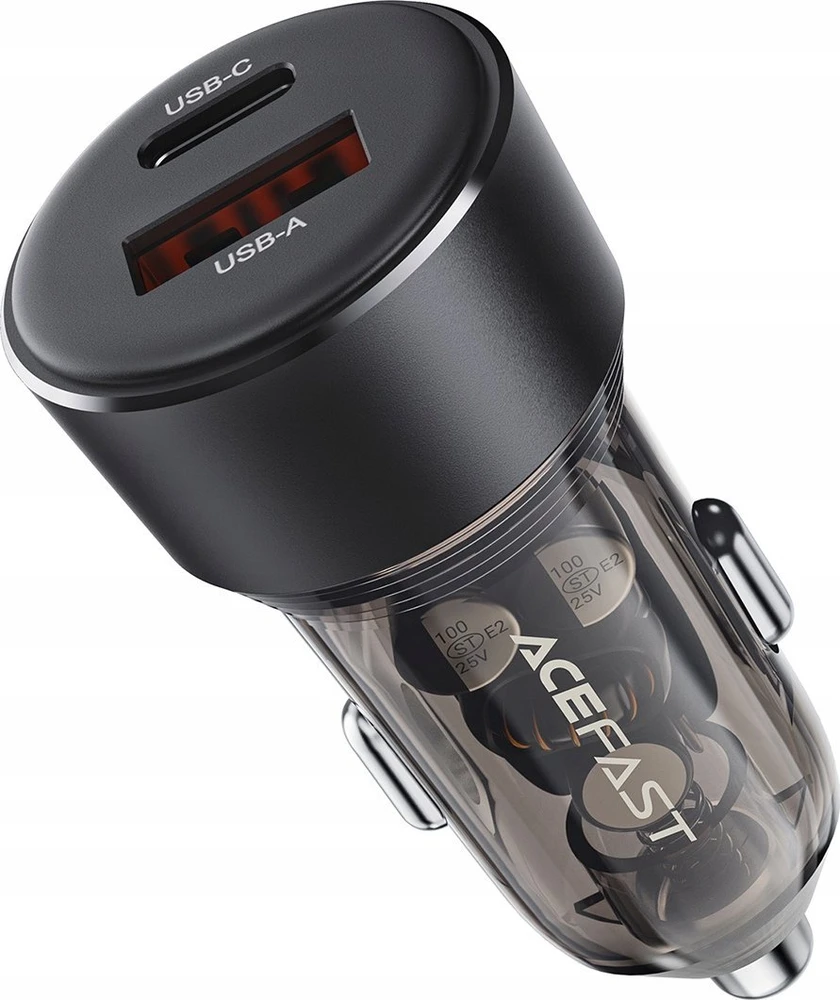 Automobilinis įkroviklis Acefast B12 60W USB-C/USB-A juodas