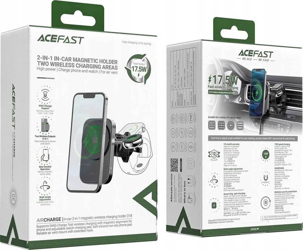 Belaidžio įkrovimo automobilinis laikiklis 2in1 Acefast D18 (juodas)