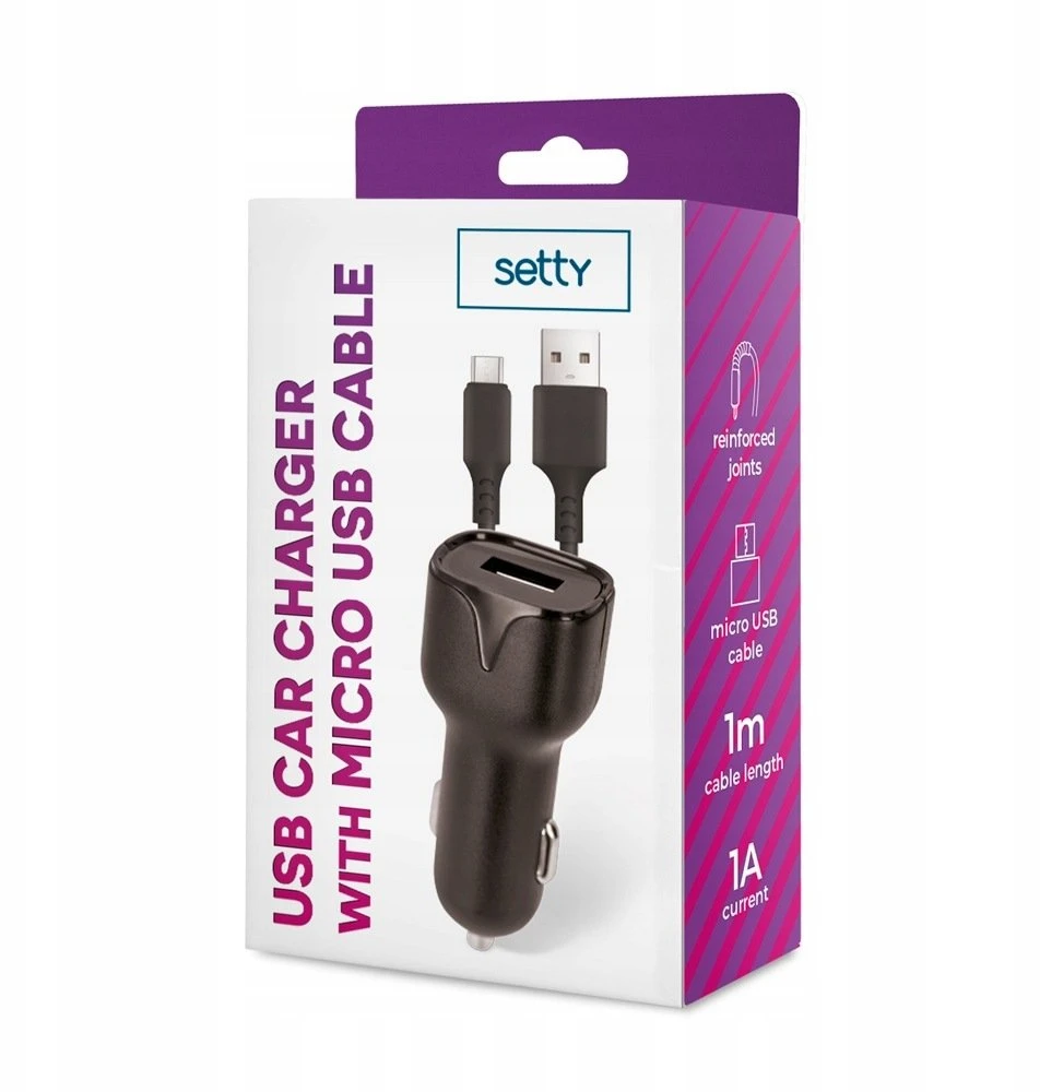 TelForceone "Setty" automobilinis įkroviklis 1x USB 1A juodas + microUSB laidas 1,0 m NAUJIENA