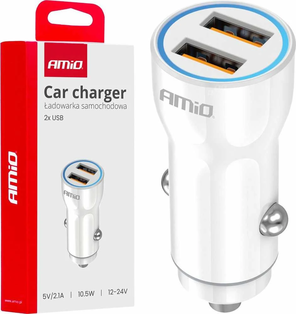 Automobilinis įkroviklis 2xUSB-A 12/24V AMiO-03879