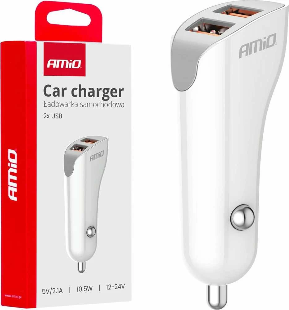 Automobilinis įkroviklis 2x USB-A 2.1A 12/24V AMiO-03874