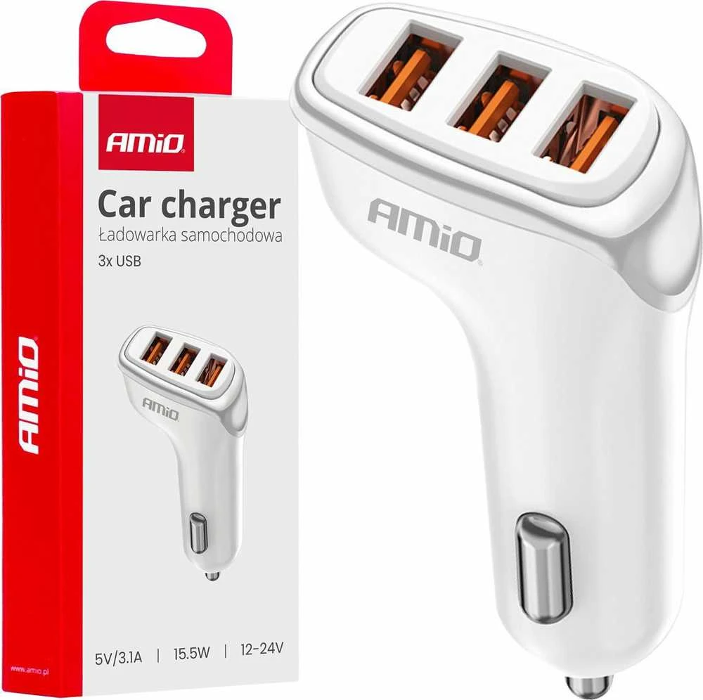Automobilinis įkroviklis 3x USB-A 3.1A 12/24V AMiO-03885