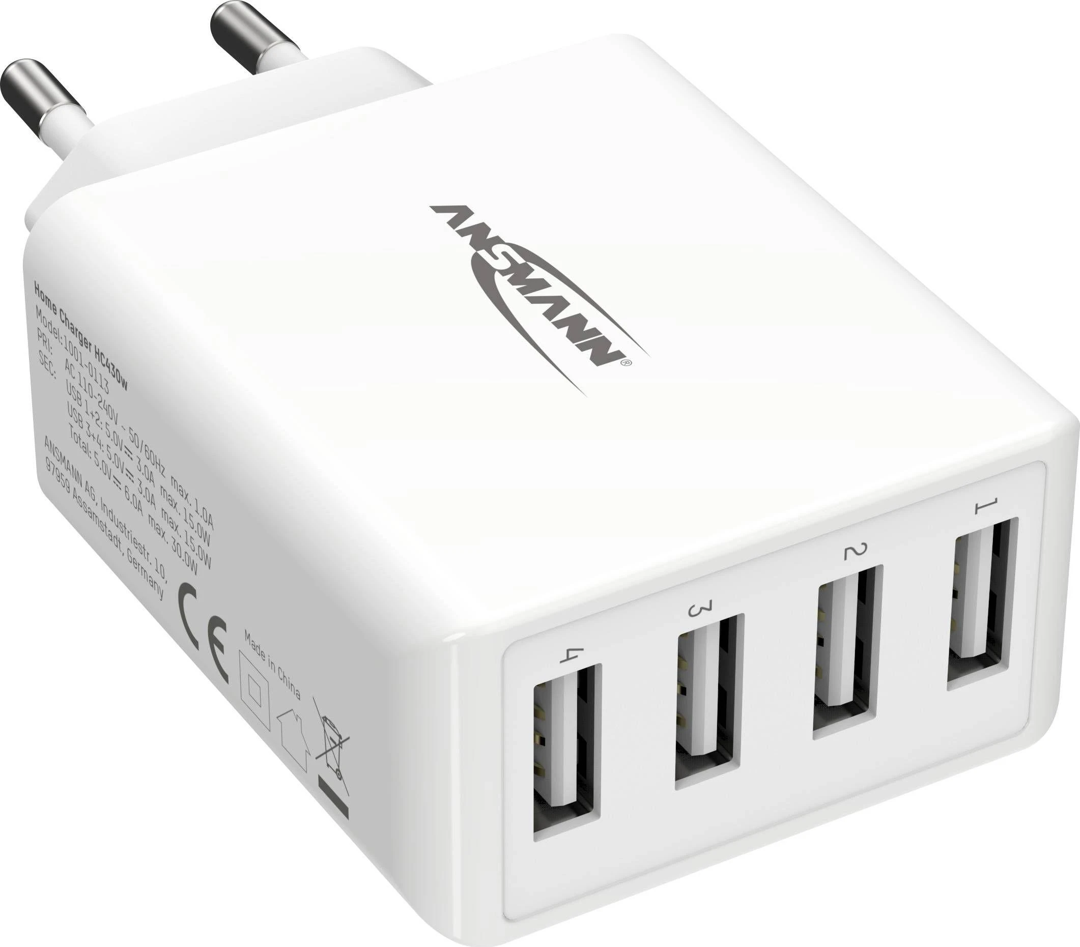Ansmann namų įkroviklis HC430 4xUSB 3000mA baltas
