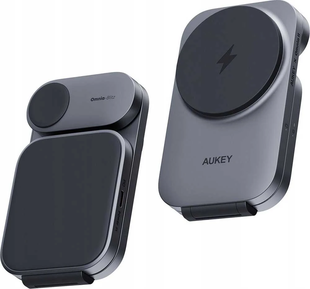 Magnetinis belaidis įkroviklis 3 viename MagFusion Aukey LC-MC312, 15 W Qi2 (pilka)