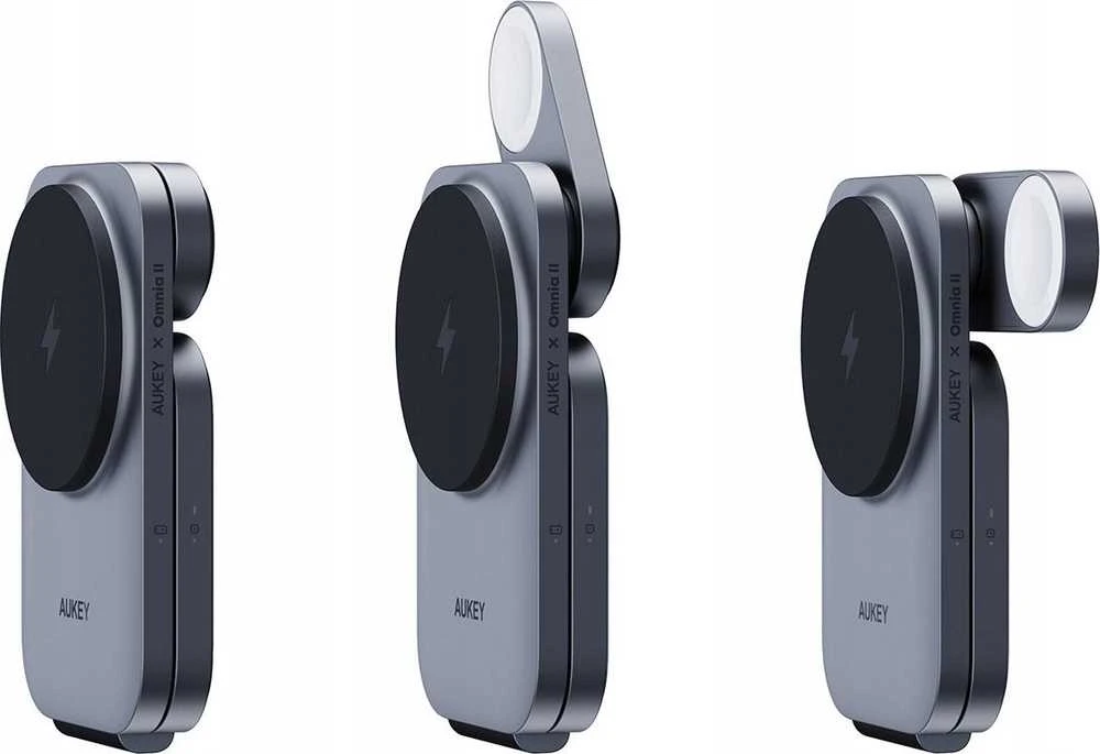 Magnetinis belaidis įkroviklis 3 viename MagFusion Aukey LC-MC312, 15 W Qi2 (pilka)