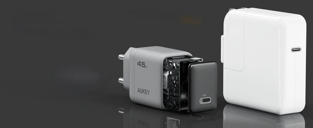 Sieninis įkroviklis 45W USB-C, PD GaN By Aukey Dark Pilkas
