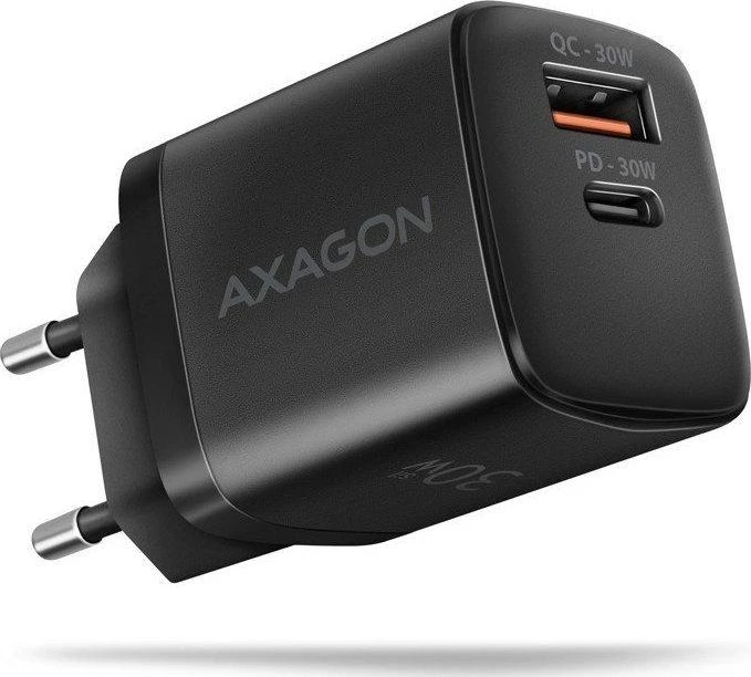 Axagon Sil sieninis įkroviklis 2x prievadas (USB-A + USB-C), PD3.0/QC4+/PPS/AFC/Apple. 30W bendra galia.