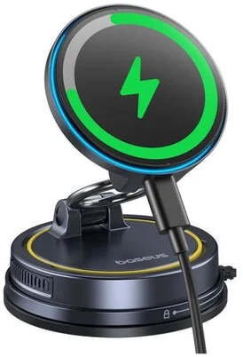 Baseus Automobilinis magnetinis laikiklis telefonams su belaidžiu įkrovimu 15W PrimeTrip VC2 Flex Pro, juodas