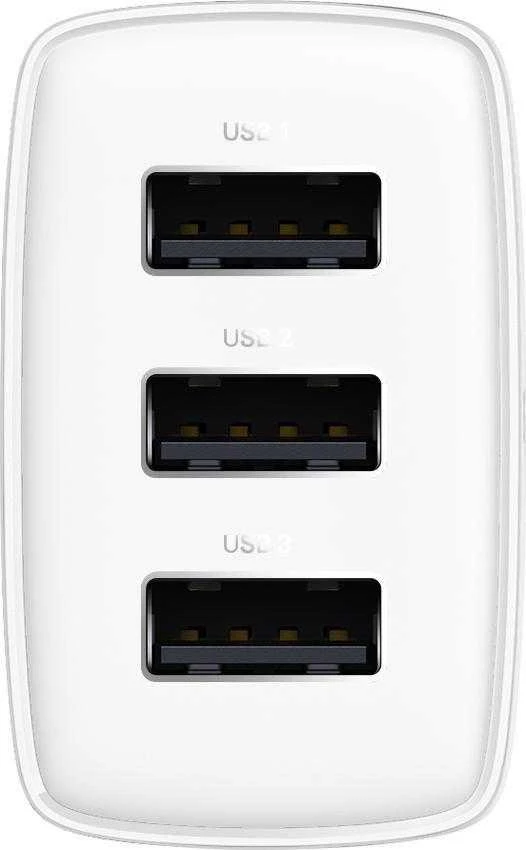 Baseus kompaktiškas greitas įkroviklis, 3x USB, 17W - baltas