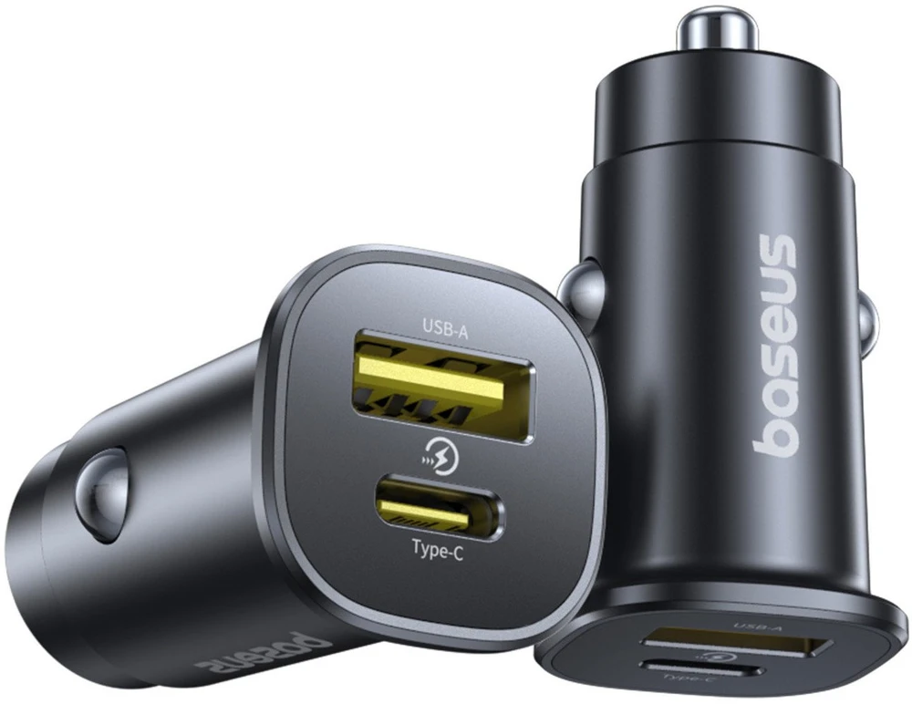 Baseus Automobilinis įkroviklis GoTrip 30W 12-24V USB-A + USB-C QC PD, juodas