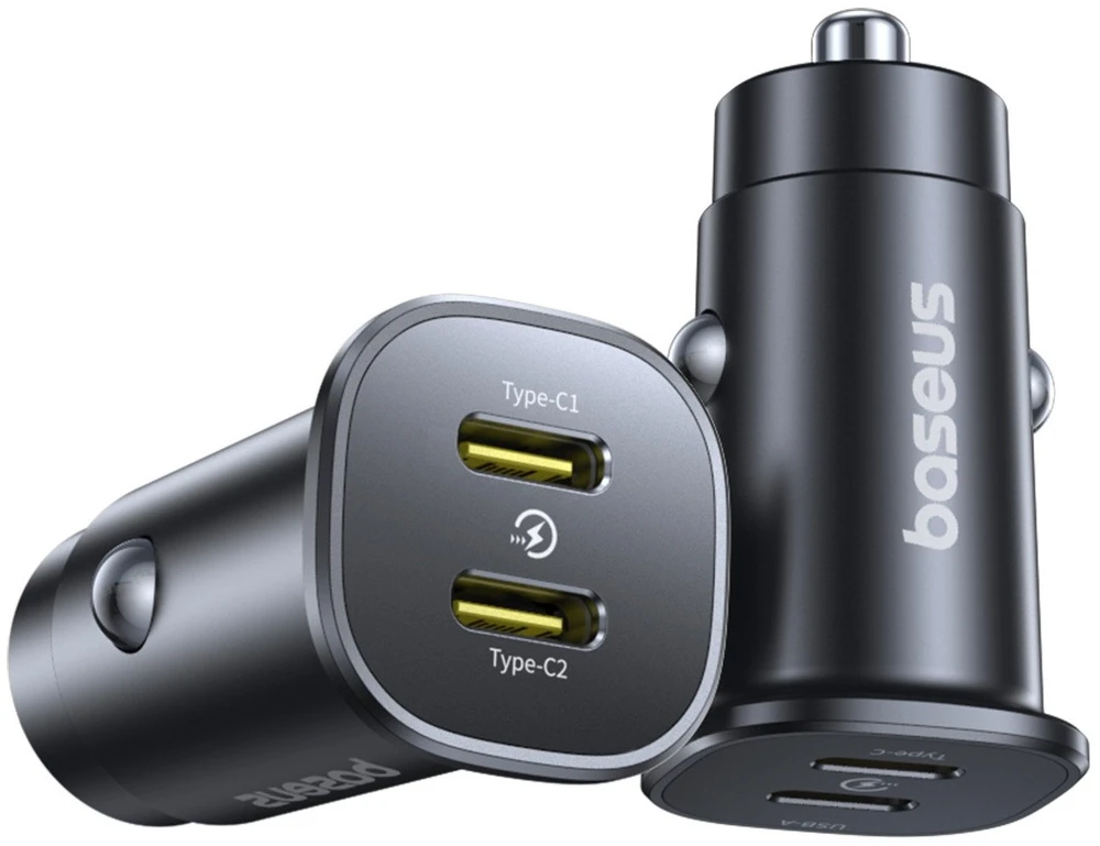 Baseus GoTrip automobilio įkroviklis 2x USB-C 30W Cosmic Juodas