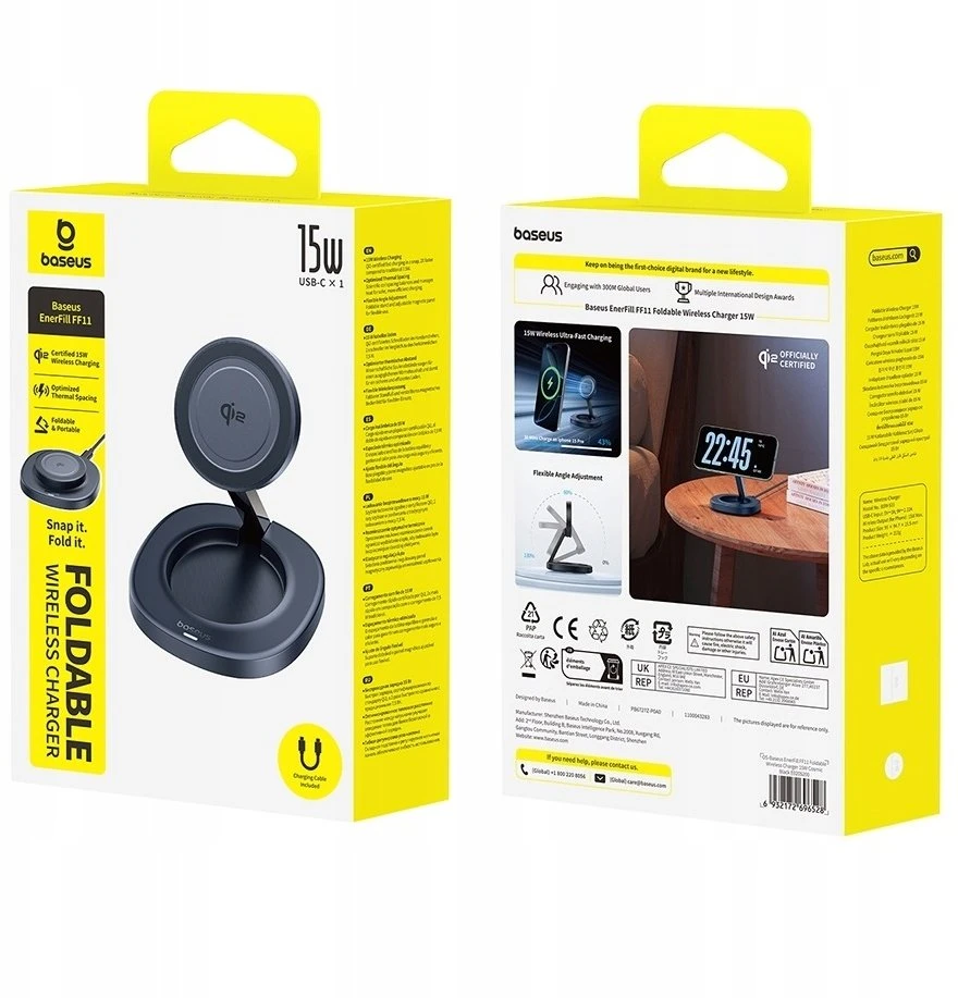 Baseus „EnerFill FF11“ 15 W sulankstomas akumuliatorius su 20 W sieniniu įkrovikliu ir 1 m USB-C laidu - juoda