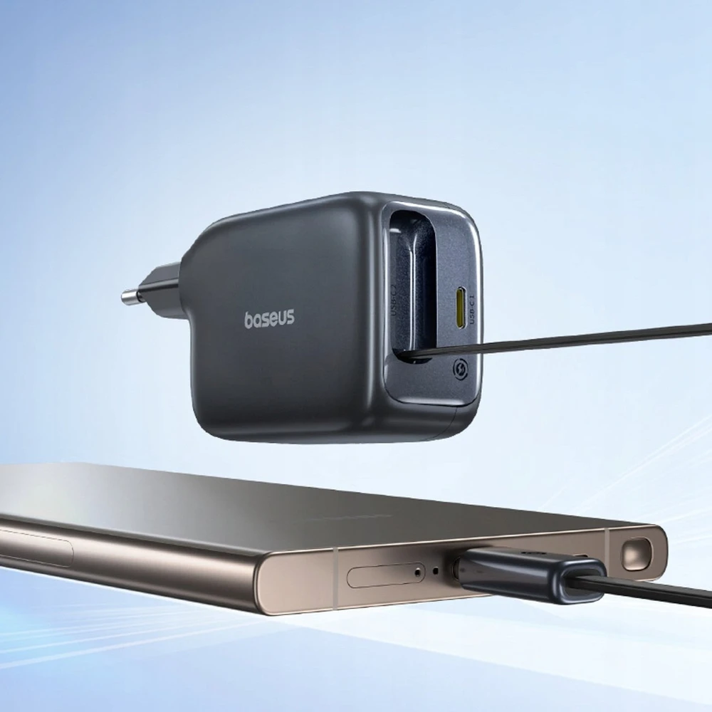 Baseus „EnerCore CJ11 45W su USB-C prievadu ir ištraukiamu USB-C laidu“ – juoda