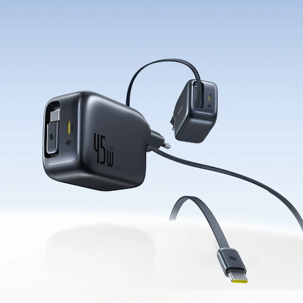 Baseus „EnerCore CJ11 45W su USB-C prievadu ir ištraukiamu USB-C laidu“ – juoda