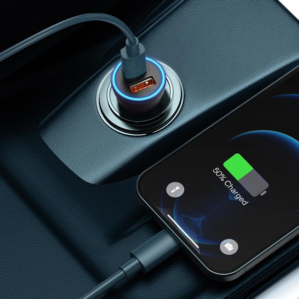 Automobilinis įkroviklis Baseus Golden Contactor Max USB + USB-C 60W - pilkas